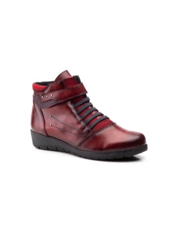 Comfortable Leather Ankle Boots Velcro Burgundy