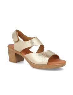 Gold mid-heeled leather sandals