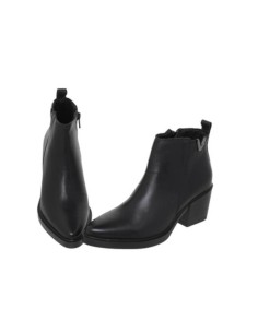Black leather cowboy ankle boots