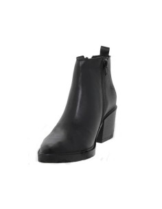 Black leather cowboy ankle boots