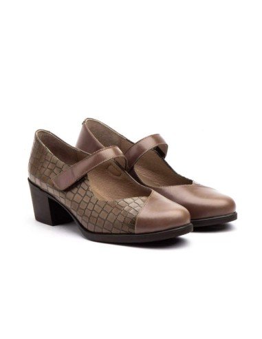 zapatos mujer piel tacon velcro