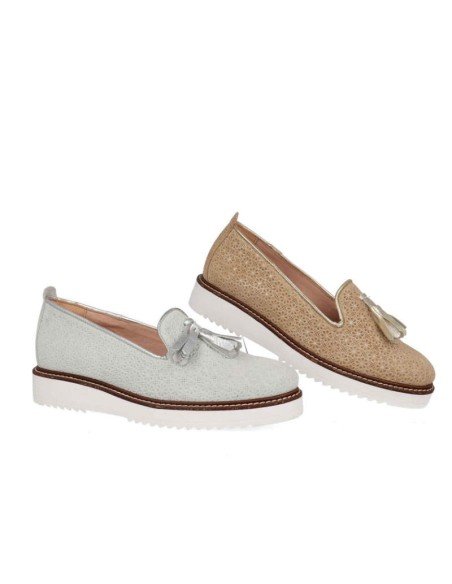 Mocasines Mujer Piel Borlas