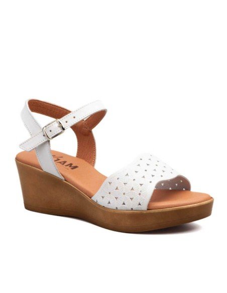Sandalias cuña piel blancas