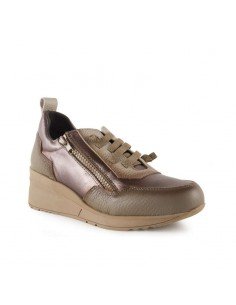 Zapatos Mujer Cuña Piel Taupe 2