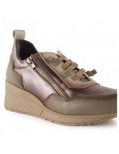 Zapatos Mujer Cuña Piel Taupe