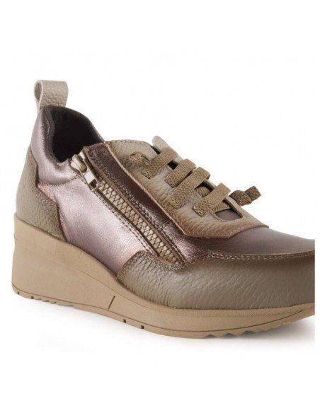 Zapatos Mujer Cuña Piel Taupe