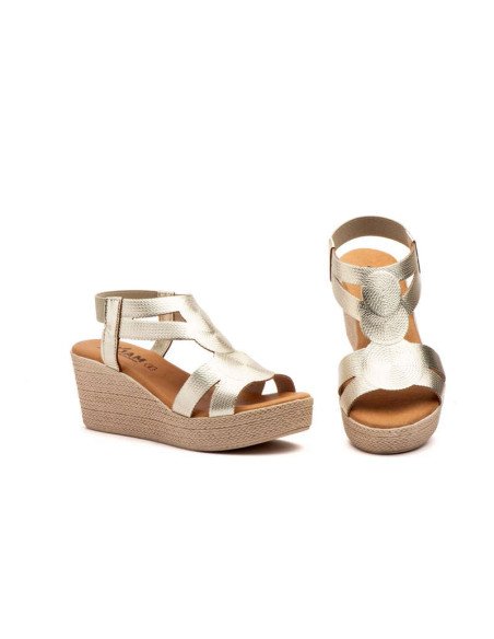 Sandalias Mujer Cuña Metalizada