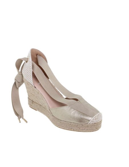 Sandalias Cuña Alta Piel Platino