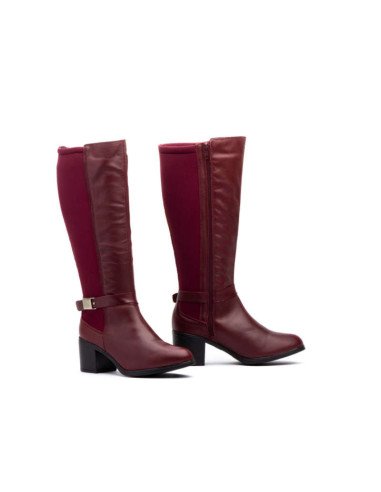 Botas altas piel elásticos burdeos