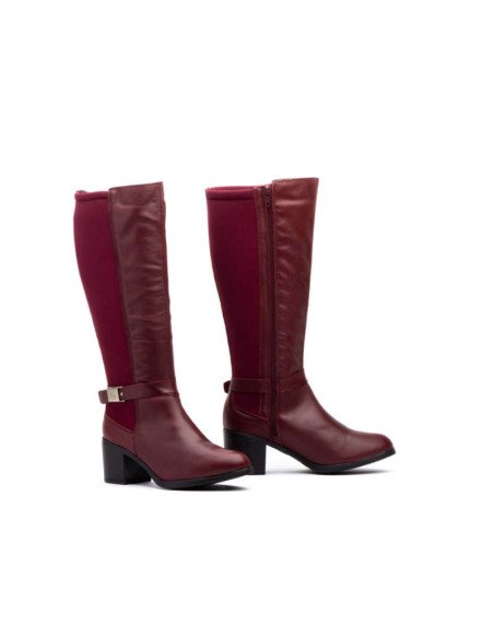 Botas altas piel elásticos burdeos