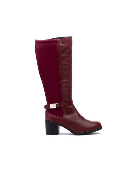 Botas altas piel elásticos burdeos