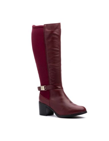 Botas altas piel elásticos burdeos