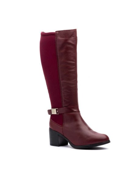 Botas altas piel elásticos burdeos