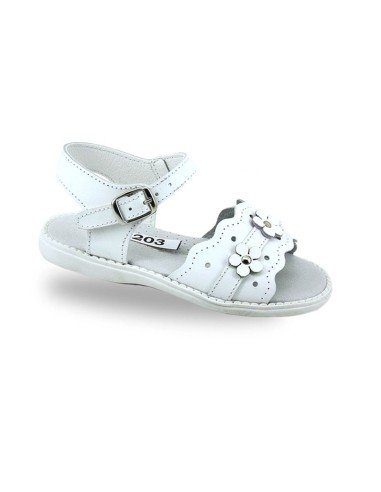 Sandalia Niña Piel Flores blanco