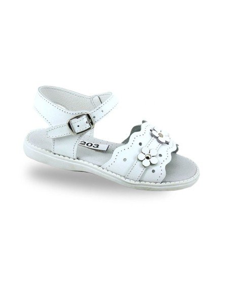 Sandalia Niña Piel Flores blanco