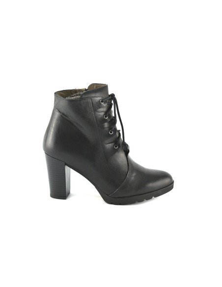 Botín Mujer Tacón Cordones Negro